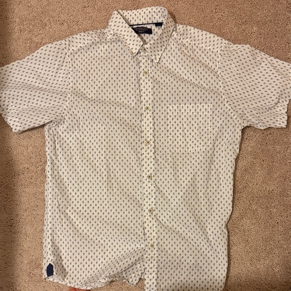 Roundtree & Yorke Cream and Blue Patterned Shirt
